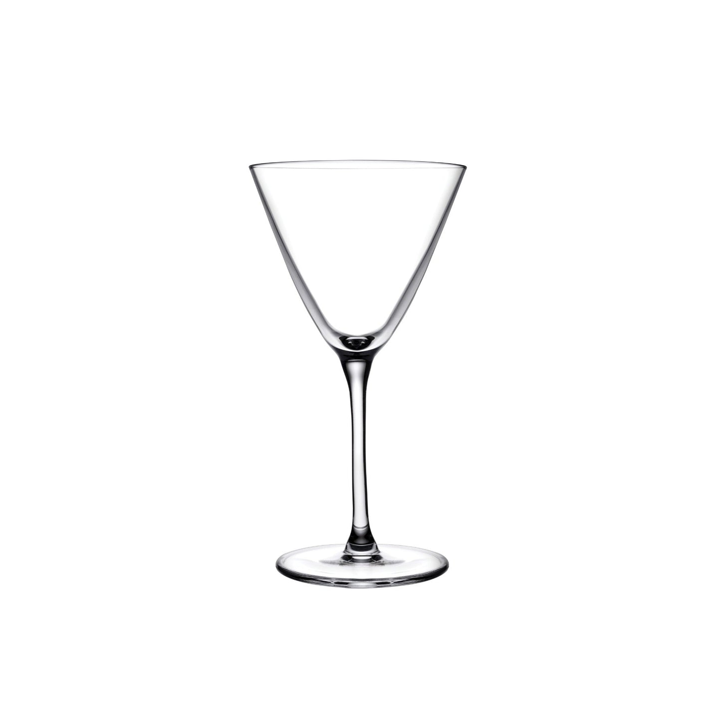 Clear martini glass on a white background