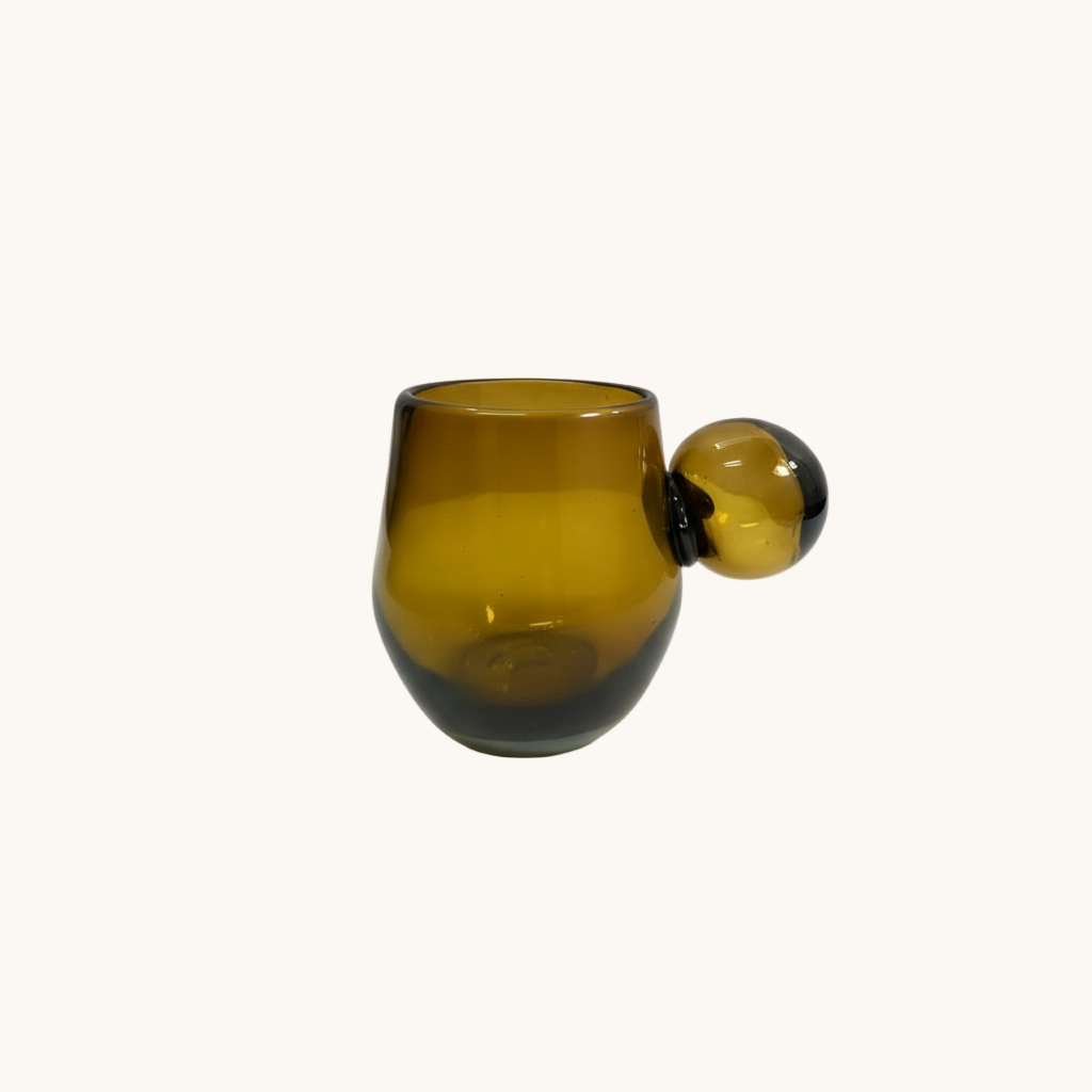 Brown glass with round glass nob for a handle