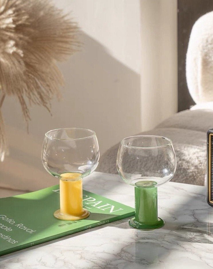 Handblown Chubby Colored Wine Glasses Set - Chubby Glassware - Blueberry Set of 2 Pcs - 400ml - INSPECIAL HOME