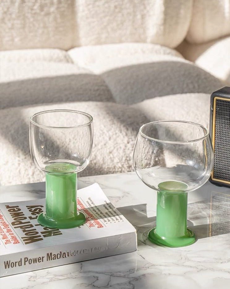 Handblown Chubby Colored Wine Glasses Set - Chubby Glassware - Blueberry Set of 2 Pcs - 400ml - INSPECIAL HOME