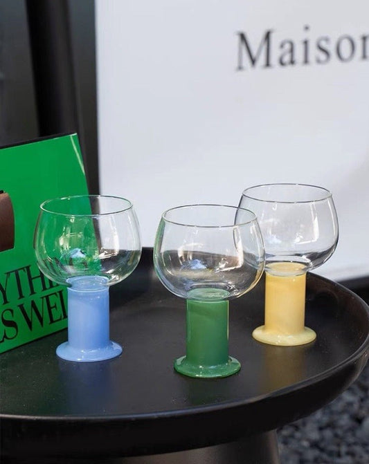 Handblown Chubby Colored Wine Glasses Set - Chubby Glassware - Blueberry Set of 2 Pcs - 400ml - INSPECIAL HOME