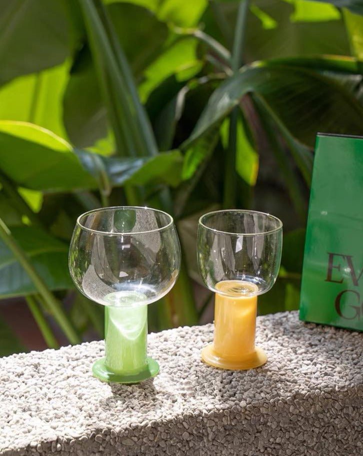 Handblown Chubby Colored Wine Glasses Set - Chubby Glassware - Blueberry Set of 2 Pcs - 400ml - INSPECIAL HOME