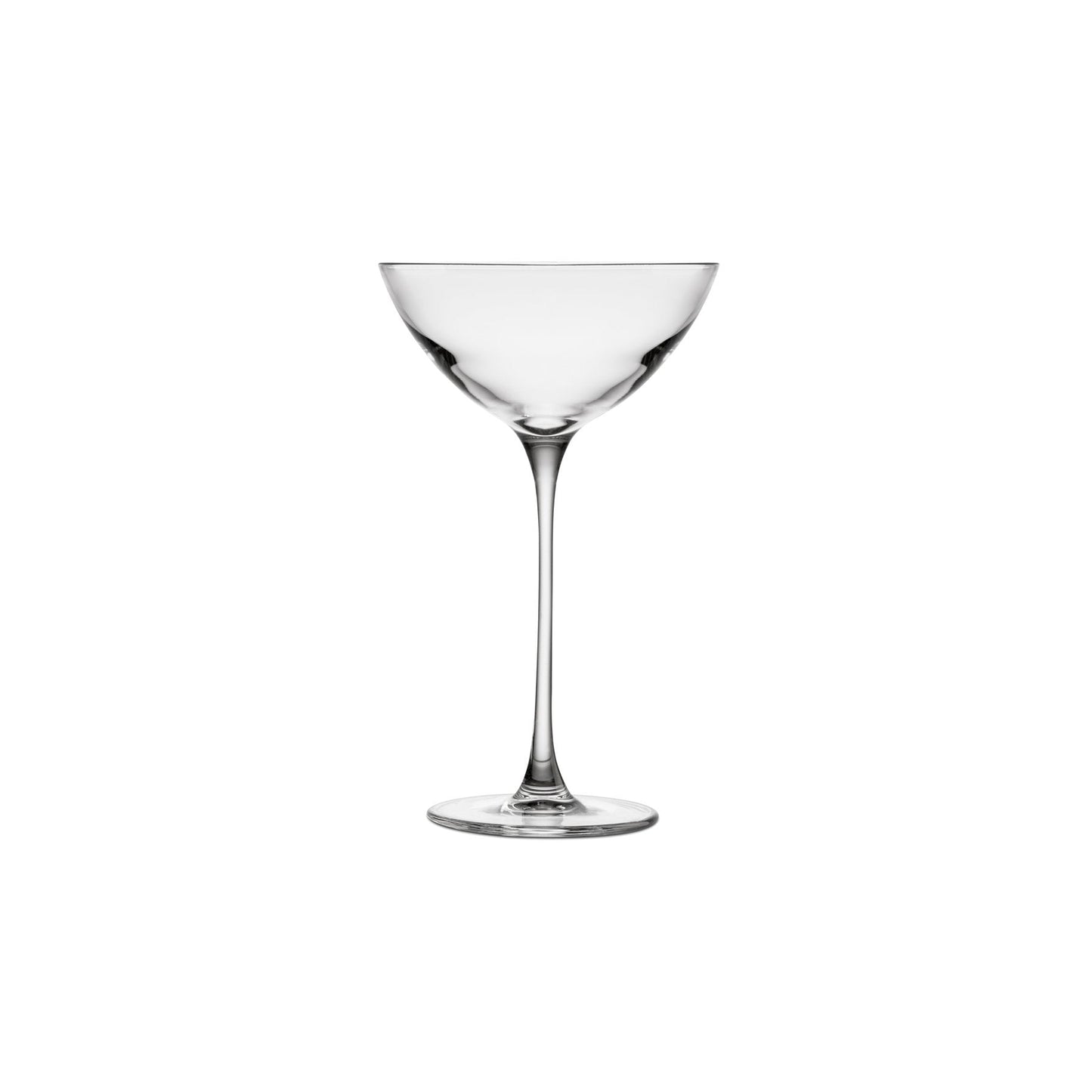 Clear glass cocktail glass on a white background
