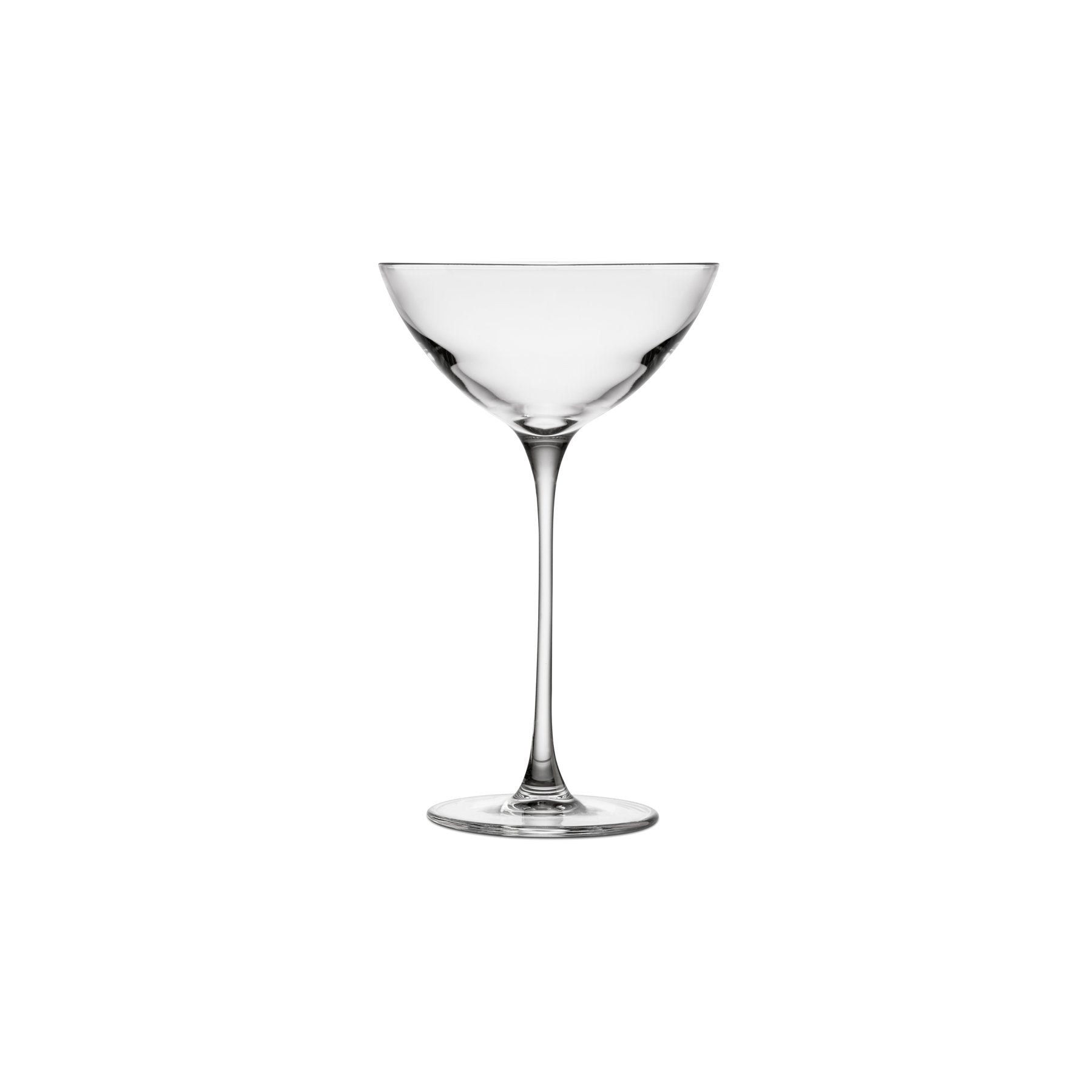 Clear glass cocktail glass on a white background