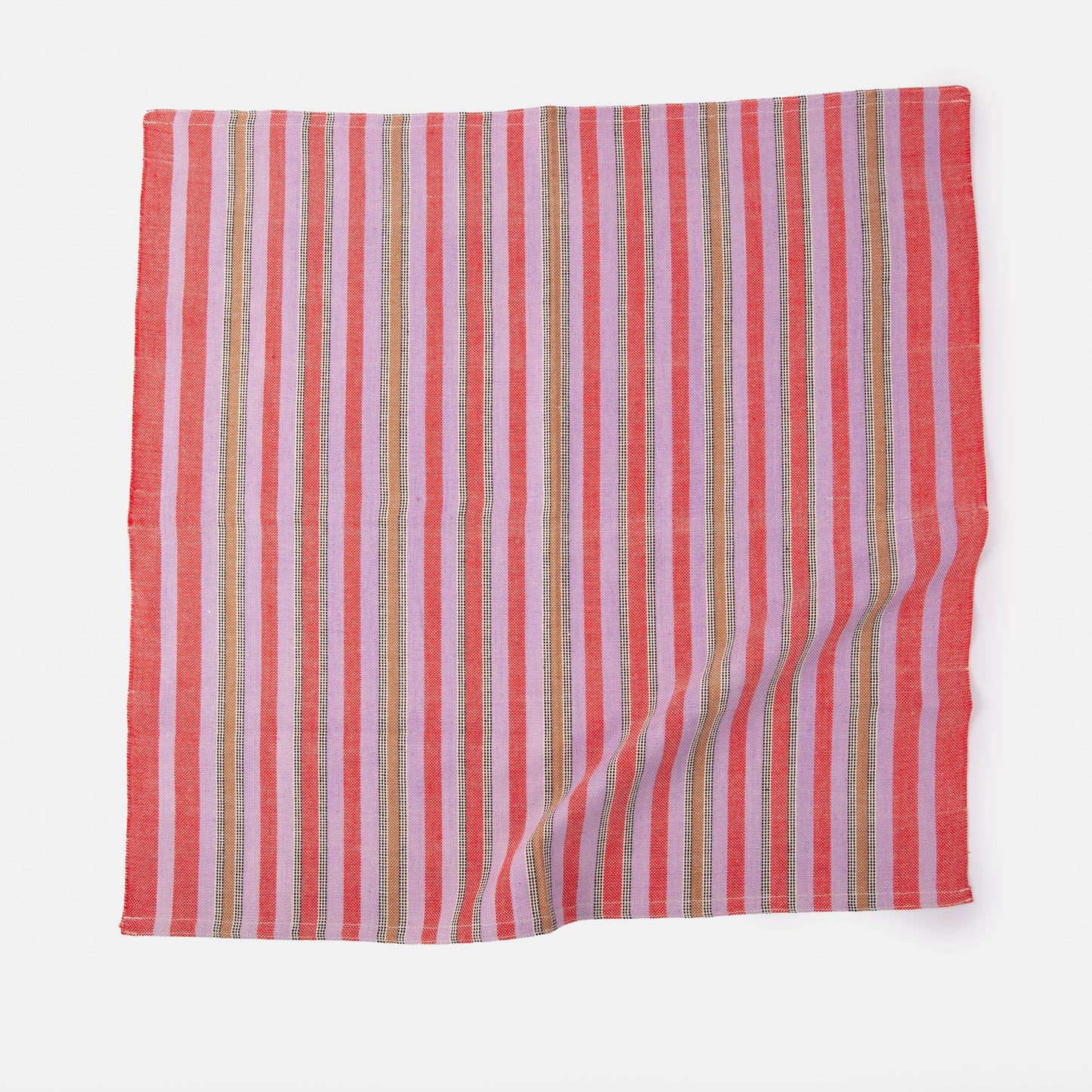 Striped fabric with red, pink, and white pattern on a white background