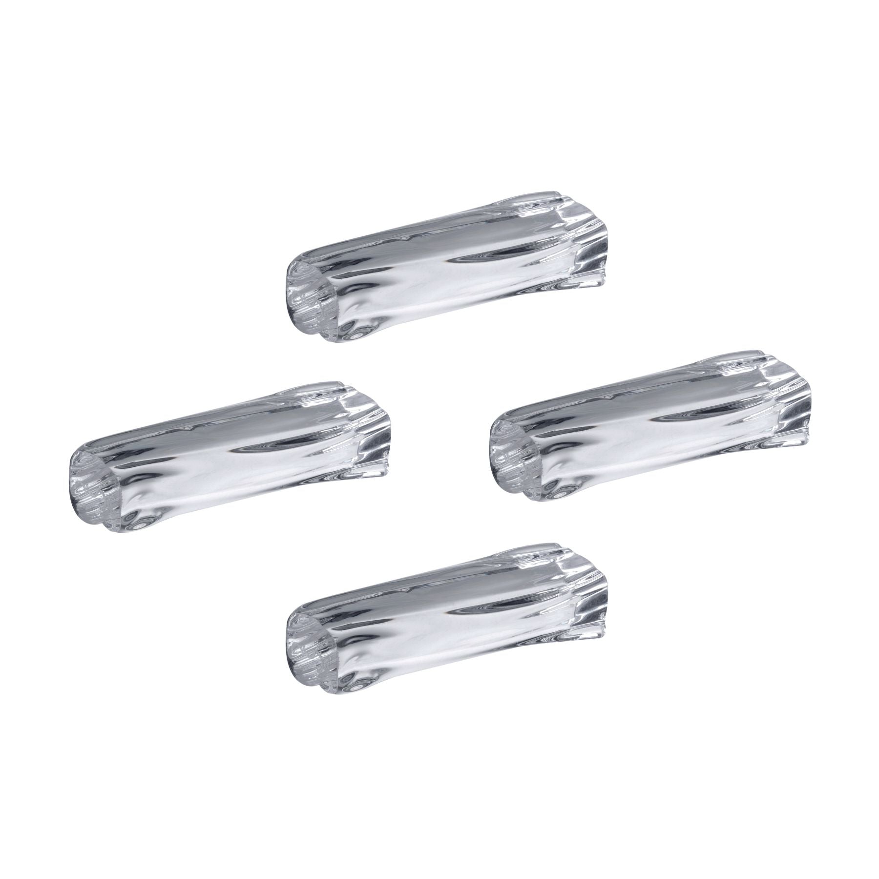 Four clear plastic knobs on a white background