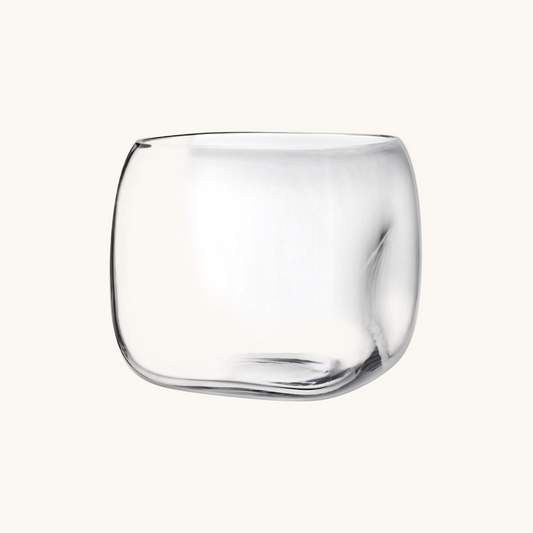 Clear glass square bowl on a white background