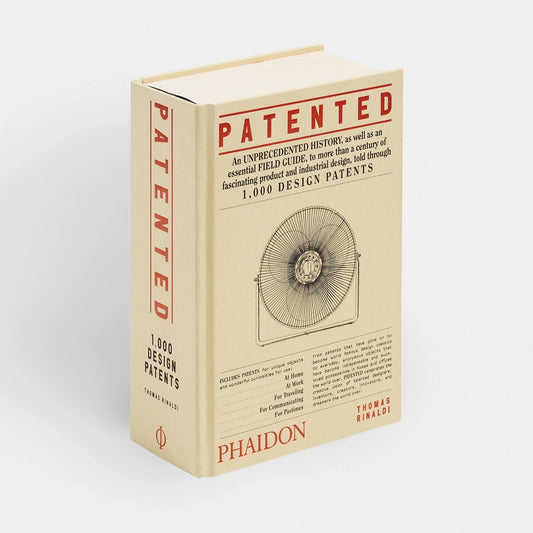 Book titled 'Patented' by Phaidon on a white background