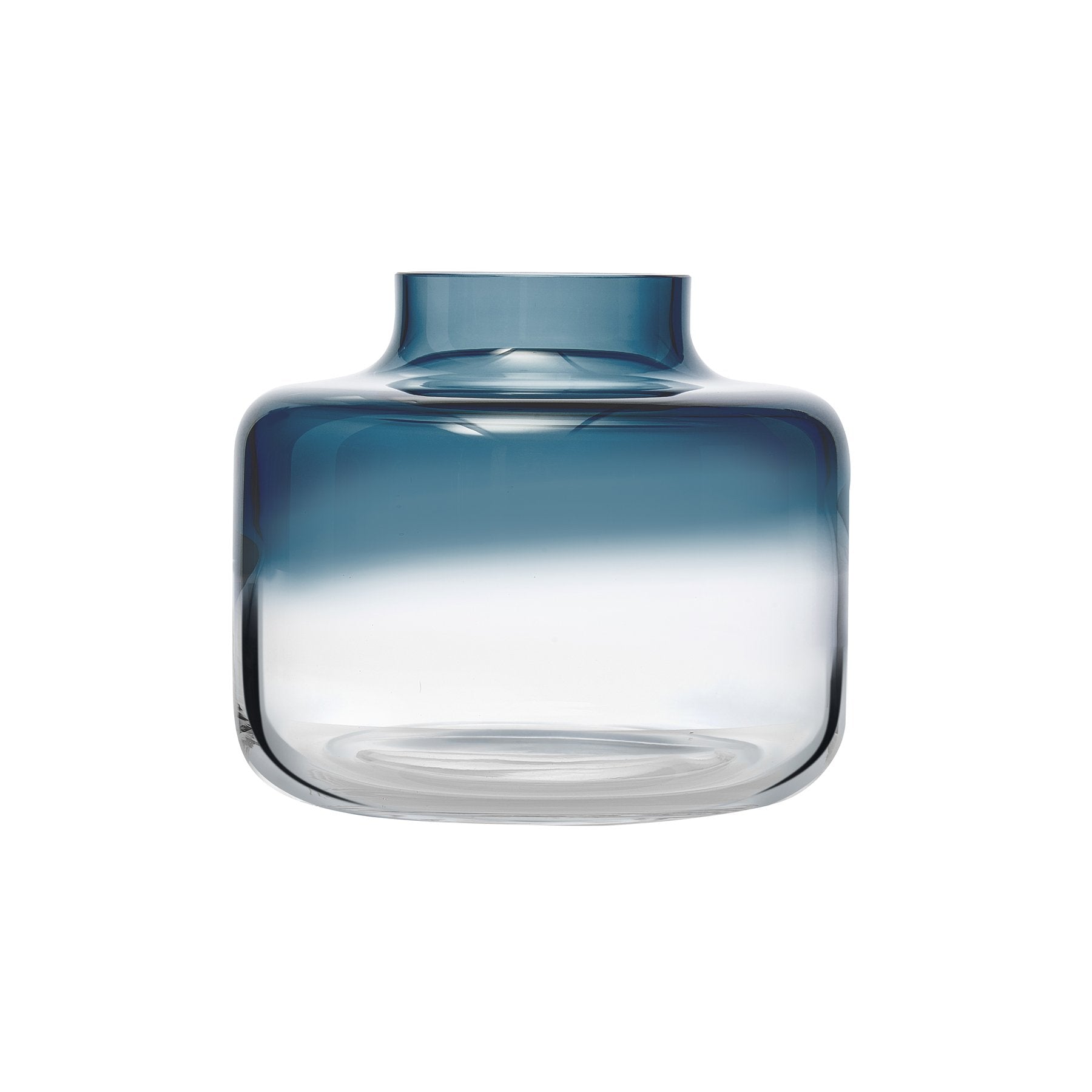 Gradient blue glass vase on a white background