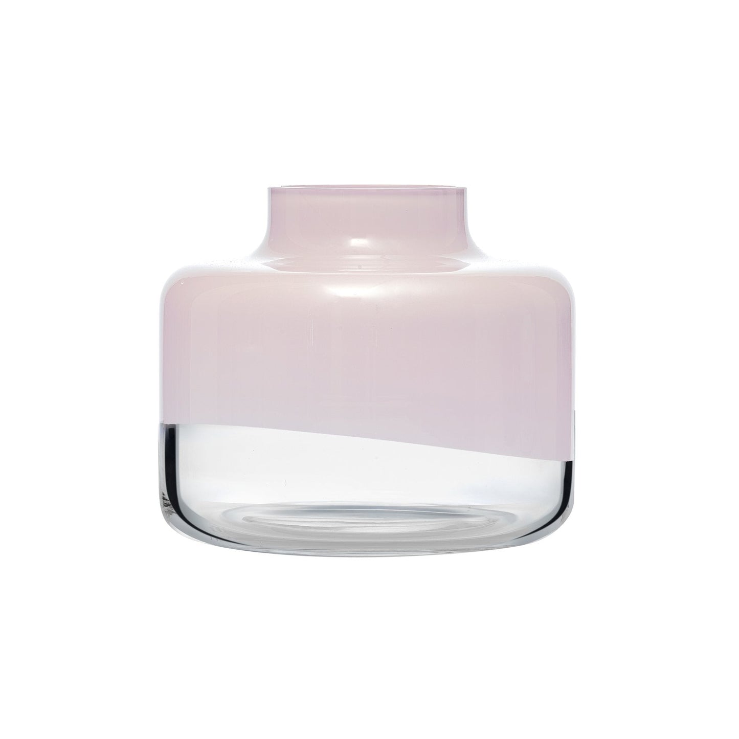 Glass vase with a pink glass cover on a white background