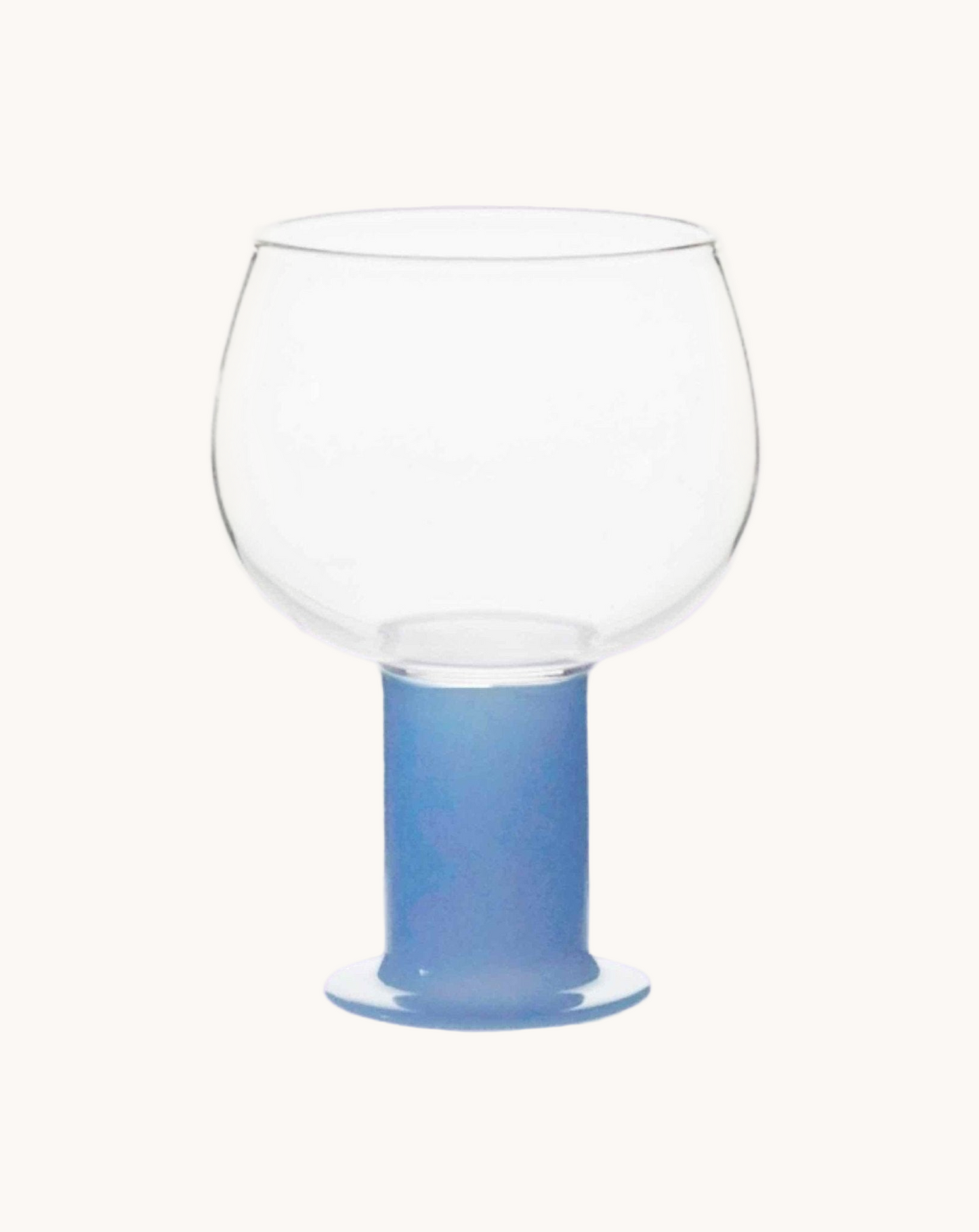 Clear glass with a blue base on a white background