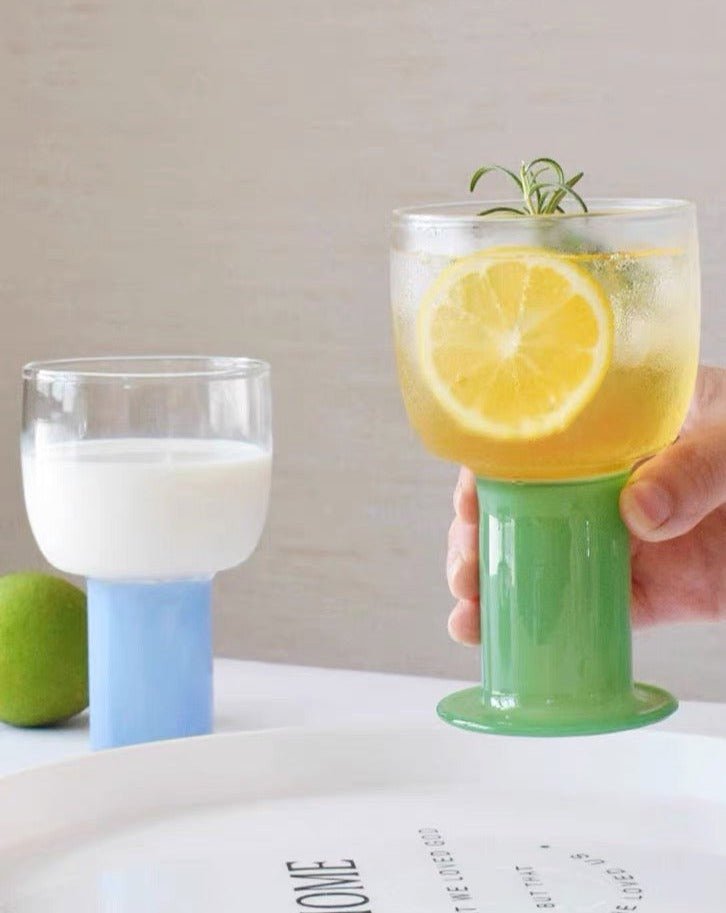 Handblown Chubby Colored Wine Glasses Set - Chubby Glassware - Blueberry Set of 2 Pcs - 400ml - INSPECIAL HOME